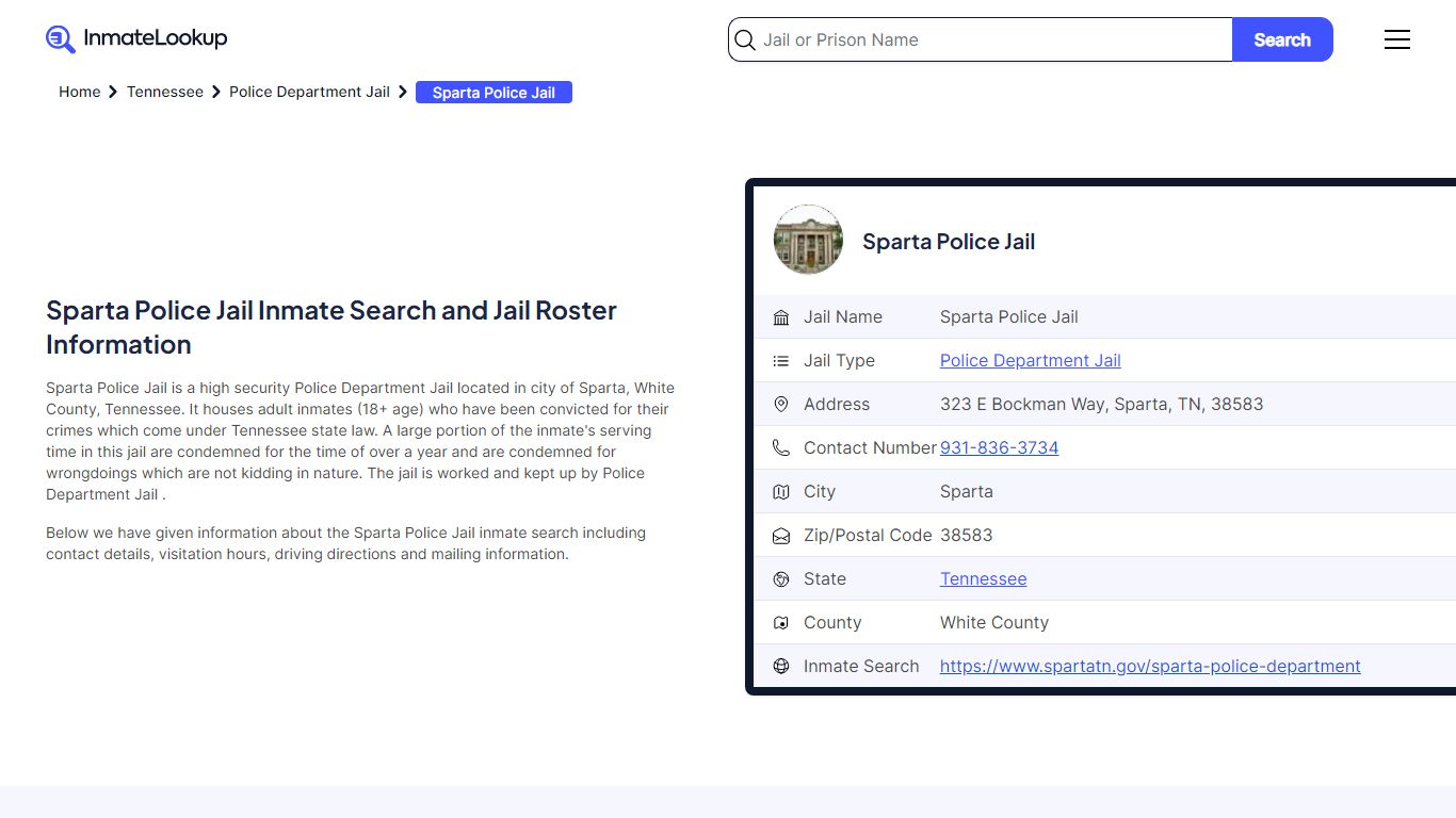 Sparta Police Jail Inmate Search and Jail Roster Information